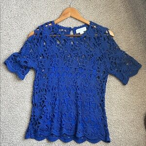 Velvet by Graham & Spencer Royal Blue Floral Crochet Lace Top